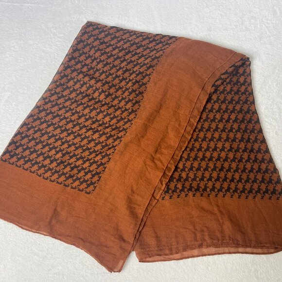 Horse Houndstooth Large Wool Scarf Sheer Layering Lagenlook Fall Brown HorseGirl - Picture 4 of 9